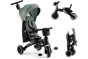 Kinderkraft JAZZ2 Triciclo 6 en 1, con función de Rueda para niños, Cochecito Plegable con Accesorios, protección UV UPF50+, de 9 Meses a 5 años, Verde