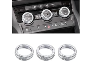 BLINGOOSE für Skoda Zubehör Octavia Superb Kodiaq Karoq Klimaanlage Knopf Aufkleber Glitzer AC Bedienknöpfe Abdeckung Metall Kristall Silber 3 Stück