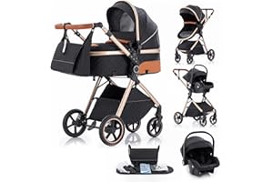 Gcarebb 3 in 1 Kinderwagen Reisesystem, Buggy Mit Auto Babyschale, Reisewagen mit höhenverstellbarem Griff, Kinderwagen mit Regenschutz und Aluminiumrahmen für Neugeborene