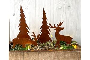 ‎LB H&F LB H&F 4er Set ROSTSTECKER Elch/Bäume Adventsdeko Weihnachtsdeko Gartendeko Edelrost Tannenbaum Dekoration Hirsch Dekofigur Adventskranz Herbst Winter Metall Rost