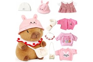 TITQWOP 10.2" Brown Capybara Plush Toy with 9 Clothes and Accessories Super Soft Capybara Stuffed Animal for Kids Girls Boys 