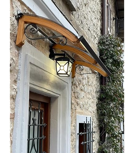 Marquesina De Madera Para Puerta - Decoración Rústica, Medidas 150x100x100 Cm, Pino Macizo Impregnado, Fácil Montaje