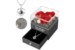 MONODEAL Cadeau Femme, Cadeaux Fête des mères Rose Eternelle Idée Love You 100 Langues Femme Cadeaux Anniversaire Femme Couple Cadeau Romantique pour Elle Saint Valentin (Rouge-3)
