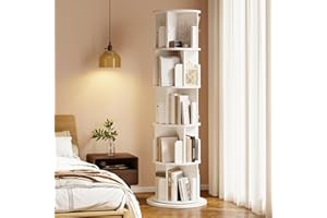 Nordivale Drehbares Bücherregal 360° Frei, Brehregal Düroregal Weiß, Bücherregal Kinder, für Wohnzimmer, Arbeitszimmer, Büro, als Raumteiler, 5 Ebenen