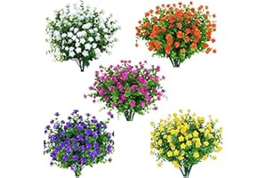 Amajoy 15 Bundles Outdoors Artificial Flowers Faux Plastic Greenery UV Resistant Shrubs Plants for Indoor Vase Outside Hanging Plants Pot Garden Porch Décor Wedding Farmhouse Decoration