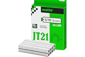 meite Type 53/8 mm Staples, Galvanised JT21 Staples for Staple Gun, Fine Wire, 7/16" (11.2 mm) Crown Type 53 Staple Refill, Ideal for Upholstery, Crafts, Furniture (1,600 Counts)