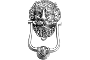 ALLEN & ALVAN Aldaba de puerta de metal de latón macizo, acabado cromado pulido, aldaba para puerta de entrada (aldaba de león)