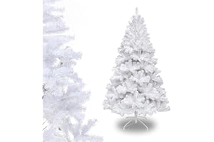 GREAT AIGOO Árbol de Navidad Artificial, 120cm/150cm/180cm/210cm, de PVC difícilmente inflamable, Montaje rápido, Plegable, Incluye Soporte de Metal (150 CM, Árbol Blanco)