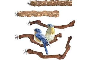 EMPEROCH Lot de 5 Perchoirs en Bois Naturel, Perchoirs pour Perruches, Oiseaux Perchoirs Naturels, Branches en Bois de Cage à Oiseau, pour Petites et Moyennes Perruches aras Pinsons Calopsittes Conures