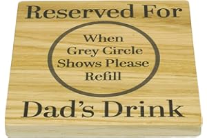 MORNNG CUPPA LAUGH SHARE REPEAT Reserved For Dads Drink Solid Oak Coaster. Ideal Dad Gift. Present for Daddy from Son or Daughter. Gift for Him. 10cm x 10cm Drinks Mat. Dad Birthday, Christmas or Happy Occasion Gift. (Dad)