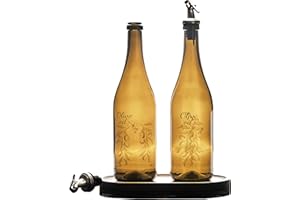GOSOYO Set di 2 Dispenser Olio d'Oliva e Aceto con beccuccio, Dosatore Olio per d'oliva in Vetro da 750 ml, Oliera Salvagoccia con Vassoio in Legno per Aceto, Bottiglie vetro per Cucina