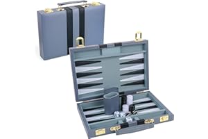 RERIVER Backgammon Set 2 Players Classic Backgammon Sets for Adults Board Game with Premium Leather Case Portable and Travel Backgammon Set (Grey, 11inch)