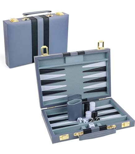 Engelhart Backgammon 15 Pouces – Mallette Similicuir Orange – Plateau Marqueté – 30 Pions, Dés Et Gobelets – Jeu De Société 2 Joueurs