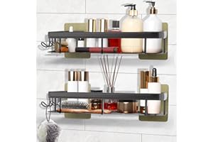 Dealswin Etagere Salle de Bain Sans Percage 2 Pièces Etagère Douche sans Percage - Séchage Rapide Grande Capacité Rangement et Organisation de la Salle de Bain, Etagere Rangement Murale (Gris)