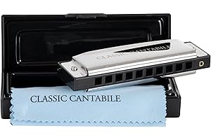 Classic Cantabile AHB-250 Alabama Blues Harmonica D-dur - idealna dla początkujących - diatoniczna harmonijka ustna z 10 strojami fosforowo-brązu - chromowana obudowa ze stali szlachetnej - w zestawie pudełko i ściereczka do pielęgnacji