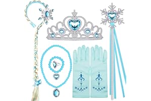 Tacobear Princesa Frozen Elsa Disfraz Accesorios Elsa Peluca Trenza Princesa Collar Corona Guantes Mágica Pulsera Princesa Frozen Joyas para Niñas Carnaval Halloween Fiesta