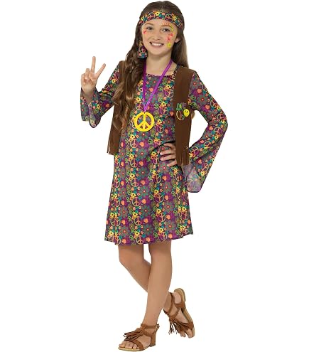 Deguise Toi Costume Hippie Figlia Dei Fiori Per Bambina - Viola - Taglia S (4-6 Anni / 110-120 Cm) - Completo Con Maglia, Pantalone, Fascia E Collana