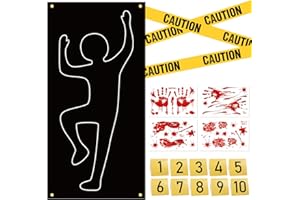 DKINY Halloween Decorations 18pcs Crime Scene Props, Do Not Enter Caution Tape Bloody Handprints Footprints Window Stickers Decal Horror for Halloween Adult Party Haunted House Decor