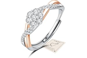 SFONI Silver Ring for Women, Adjustable Open Rings Eternity Thumb Rings for Lady Girls Flower Cubic Zirconia Twist Ring for Wedding Promise Anniversary, with Jewellery Box