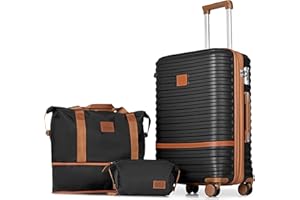 Joyway Set di valigie Rolling Suitcase Case ABS Hard Shell Expandable Trolley Suitcase Set con TSA Lock e 4 ruote gemelle Set di bagagli a mano include 1 borsa da viaggio e 1 borsa da toilette Nero