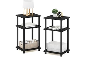 Furinno Just 3-Tier Turn-N-Tube End Table, Side Table, Nightstand, Americano/Black, 2-Pack