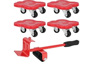 Hioph Heavy Furniture Mover with 4 Furniture Sliders, Standalone Furniture Mover, 360° Full Rotation, Upgraded Mover with Four Wheels, Heavy Duty Moving Tool for Easy Operation (RED, Extra Large)