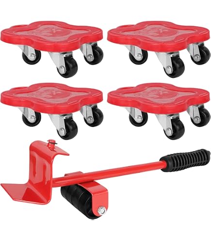 Furniture Sliders With Lifter Tool & 4 Roller Wheels – 360° Rotatable Heavy-Duty Moving Set For Hardwood Floors & Carpet, Dolly Movers Pads, Supports 300+ Lbs