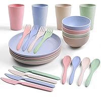 Odoland Geschirr Set 25-teiliges Tafelservice Campinggeschirr Weizenstroh Kombiservice Tafelgeschirr mit Teller Gabel…