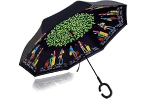 CICILIAYA Parapluie inversé pliable à double couche, support à l'envers, protection contre la pluie, parapluie inversé pour voiture avec poignée en forme de C, grand parapluie droit