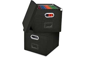 Umtiti 2PCS A4-Size File Organizer Box with Lid（Folders not included. Letter Size, File Folder Storage, Easy Slide Durable Hanging File Box for Office/Decor/Home,Black.S-UK