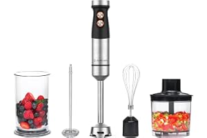 Nutricook Hand Blender, 1200W DC Motor, Electric Immersion Chopper, 4-in-1 Blend, Chop, Whisk & Froth, 20 Variable Speeds, 700ml Beaker, 500ml Chopping Bowl, Stainless Steel Blades, 2 Years Warranty