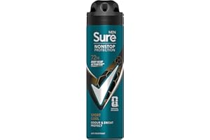 Sure Men Nonstop Protection Sport Cool Deodorant Body Spray Antiperspirant with a mint and citrus scent & body heat activated technology for 72 hour odour and sweat protection 150 ml