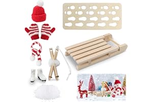 Shining She Wichtel Zubehör Weihnachten Wichtel Schlitten Set, Miniatur Puppenhaus Zubehör Deko Weihnachten mit Deko Schlitten Schlittschuhe Mütze Schals Handschuhe Snow Weihnachtsdeko Geschenk