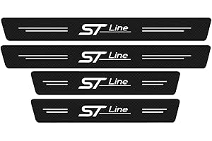EAGLEG 4 Stück Auto Einstiegsleisten Schutz, für Fo-rd Focus Fiesta Fusion Kuga Edge VIGNALE ST-Line S-MAX C-MAX Escape Auto Kohlefaser Türschweller Schutz mit Logo Aufkleber Kantenschutz, ST~Line