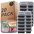KINGHON Meal Prep Containers - Bento Lunch Boxes 3 Compartment,BPA Free Reusable Plastic Food Storage with Airtight Lids,Freezer, Microwave and Dishwasher Safe [20Pack,32 oz]