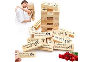 CHANCCI Deutsch Stapelspiel aus Holzblöcken for Paare,48 Stück Super Naughty Block Tower Game,Paar Spiele für Paare,Deutsch Spiele für Paare,Lustiges Valentinstag Paarspiel für Erwachsene