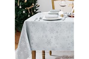 Romanstile Tischdecke Weihnachten 140x220 Silber abwaschbar & wasserabweisend Jacquard Schneeflocke & Sterne,rechteckig Tischtuch für Ferien,Dinner,Christmas,Fest,Xmas,Winterdeko