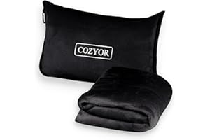 Cozyor Reisekissen & Reisedecke 2 in 1 weich mit Rucksack-Clip + Kofferbefestigung 170x100 cm, kuscheliges Reiseset für Flugzeug, Auto & unterwegs mit Bezug für Erwachsene & Kinder