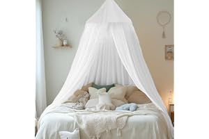 ‎SESAMIS SESAMIS Baldachin Kinderzimmer, Betthimmel Babybett Kinderzimmer 4 Farben, Hängende Rund Princess Insektennetz Moskitonetz, Für Kinderzimmer und Spielzimmer Dekoration，56 * 230 * 450cm (Weiß)
