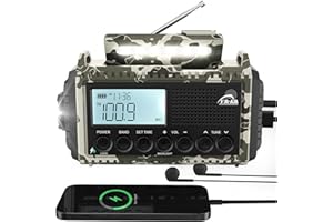 ROCAM Wind Up Radio with AM/FM/SW 12000mAh, Hand Crank Radio, Emergency Solar Radio with SOS Alarm, Wind Up Torch with Rechargeable Battery and Type-c Charger, IPX6 Waterproof
