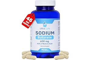 Ultra Lyte Sodium Butyrate 600mg per Serving – 80% Butyric Acid – 90 Vegan Capsules, 45 Servings – Advanced Microencapsulated Formula – Gut Comfort & Digestive Balance