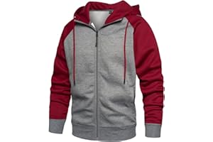 Wirltte Mens Hoodies Zip Up Hoodie Patchwork Fleece Jacket Winter Warm Hooded
