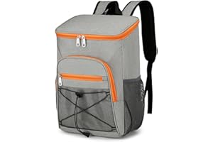 BIBYKIVN Sac à Dos Thermique, Sac à Dos Isothermique 30L, Sac de Pique-Nique Sac Isotherme Portable Cooler Backpack Bag, Froids pour Camping, Pique-Nique, Barbecue, Evénements (Gris Orange)