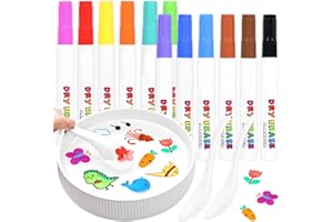 Elezeal Floating Painting Marker Pens, 12 Colors Magical Water Pen Erasable Painting Doodle Pens Whiteboard Markers Set with 2 Spoon and Colourful Box for Girls Boys Gifts