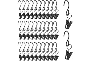 STARFA LAB 30Pcs Metal Hanging Clip Hook, curtain clips with S hooks, for Hanging Curtain, Photos, Art Craft, paper office supplies, Towel Clip, Home Decoration (Black)