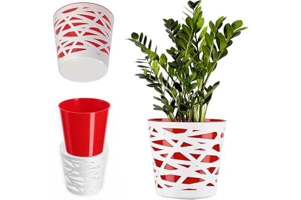 KADAX Pot de Fleurs en Plastique au Design Moderne et Élégant pour Embellir Vos Espaces Intérieurs ou Extérieurs, Parfait pour Maison, Terrasse et Balcon (15 cm, Rouge)
