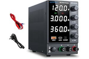 WANPTEK POWER Alimentation de Laboratoire 120V 3A avec Port de Charge Rapide USB-A/Type-C, Alimentation DC reglable avec Protection OCP, Alimentation de Banc avec LED de Haute précision à 4 Chiffres