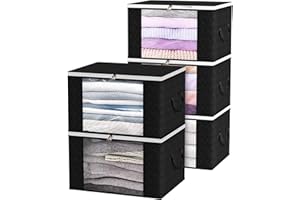 Sac de Rangement en Tissu pour Vêtements - Revivoer Lot de 5 Capacité 90L, Des de Rangement Épais et Résistants, Parfait pour Rangement Vetement Dressing Idéal pour les Déménagements