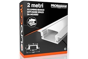 Eurocali 1x Profilo da 2 metri (2mt) in Alluminio Bianco per Strisce LED Schermatura Opaca ingombro max striscia led 12.4mm - 24.7 x 7