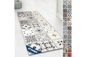 Floordirekt Tappeto passatoia con motivo, realizzato su misura, per cucina, corridoio e soggiorno, ornamento vintage a griglia orientale (80 x 200 cm, Dublino)